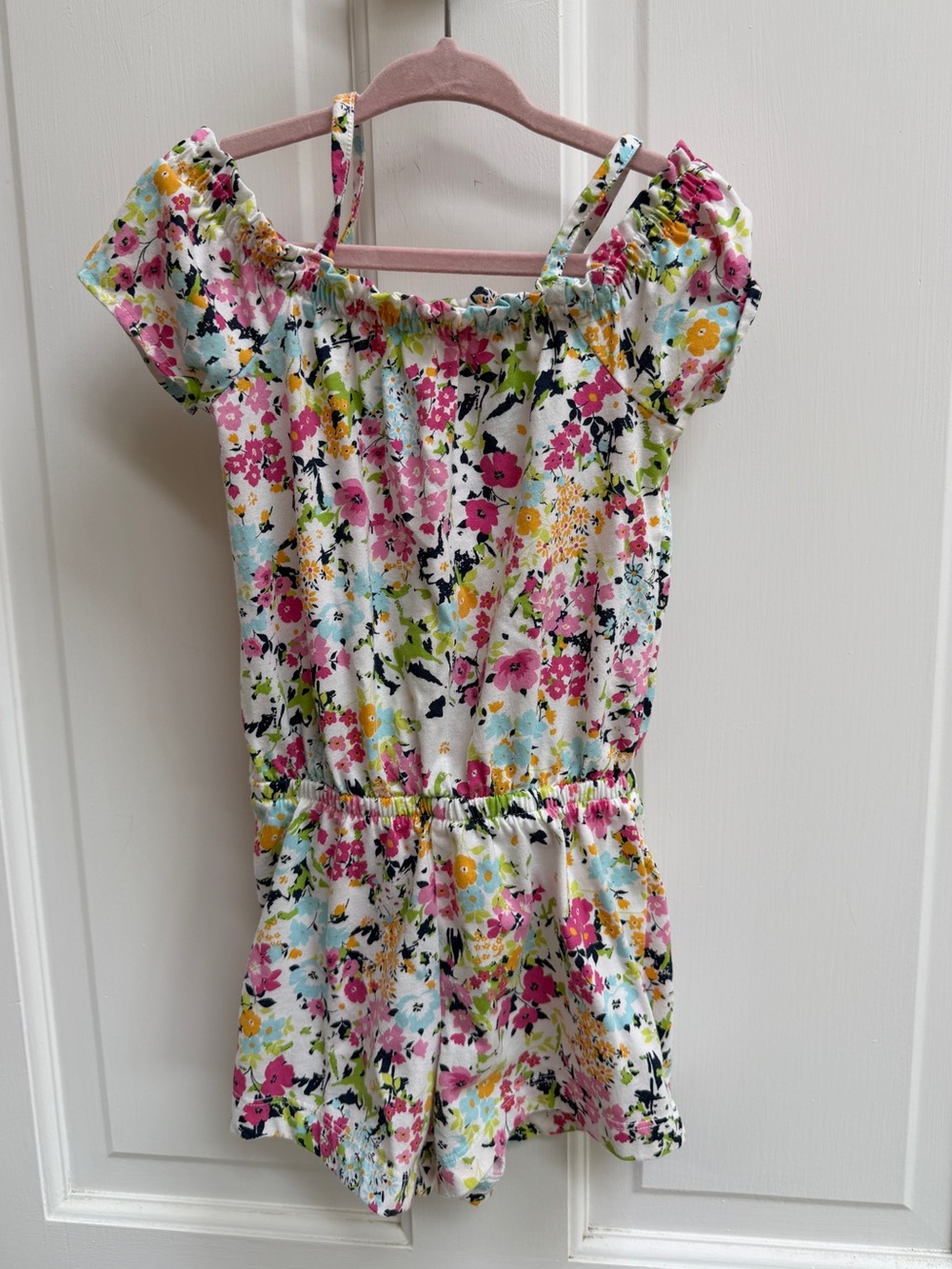 The Children's Place Girls 5T White Floral Off-Shoulder Romper Pink & Yellow